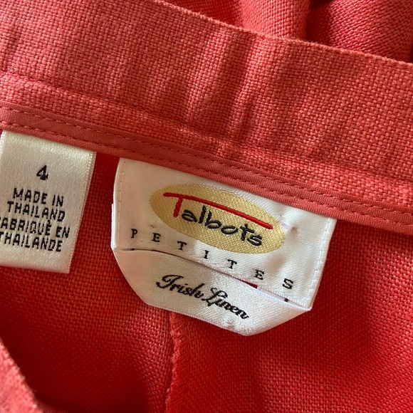 Talbots Coral Irish Linen Trouser Pants Size 4 Petite - Picture 8 of 8